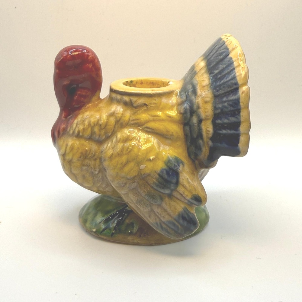 Napcoware Turkey Candle Holder Multicolor Ceramic Thanksgiving Decor Setting Vtg